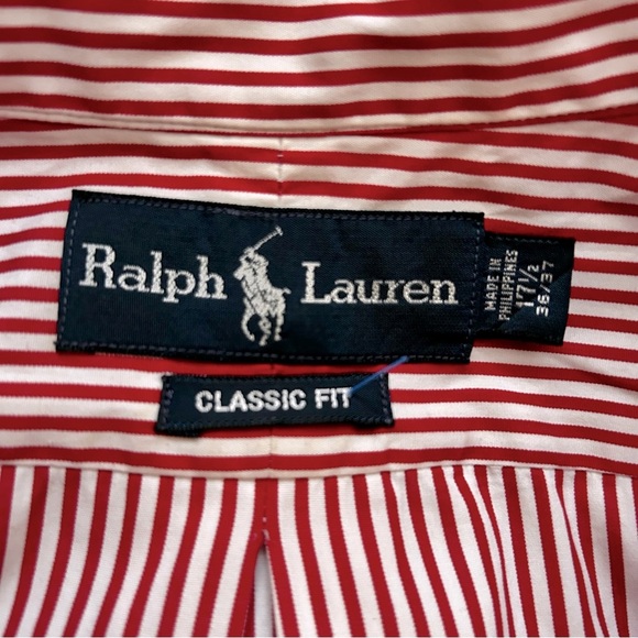Ralph Lauren Classic Fit Red and White Striped Long Sleeve Button Down Shirt - Picture 4 of 10
